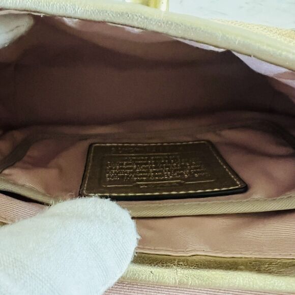 COACH Parker Straw Top Gold Leather Trim Top Handle Small Shoulder Bag - Picture 10 of 13